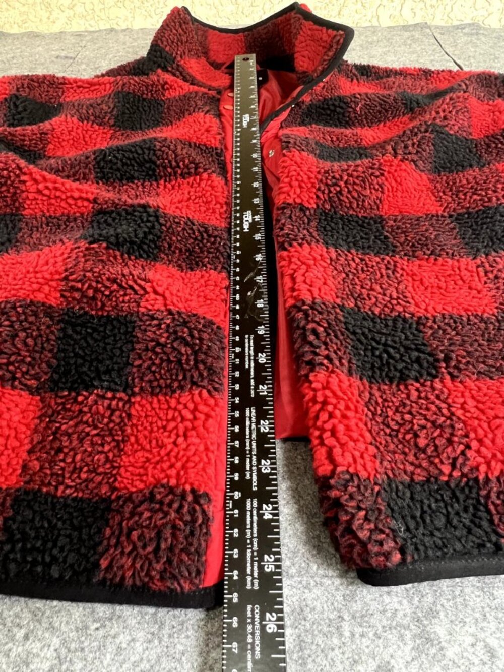 Fabletics Plaid Fleece Jacket Red Black XL - Picture 5 of 5